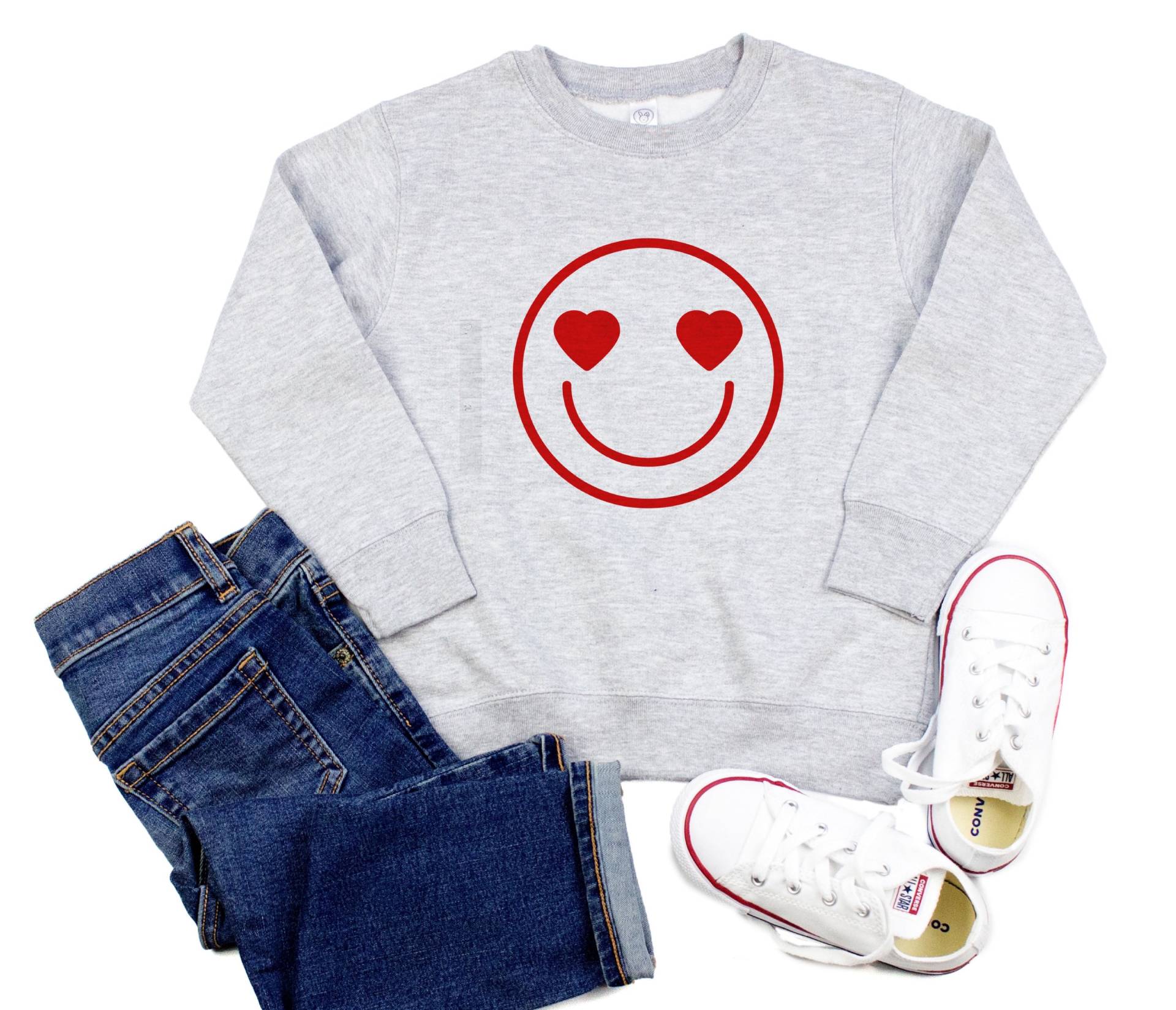 Herz Augen Smiley Liebe Kinder Sweatshirt Rundhals - Valentine Love Emoji Fleece Pullover Für Jungen, Mädchen, Kleinkinder, Oder Erwachsene von RyLexDesign