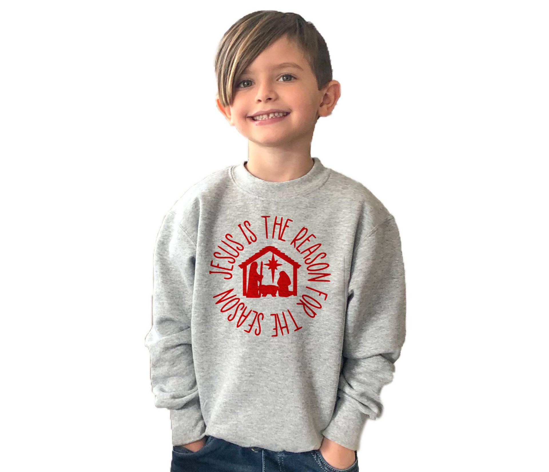 Jesus Ist Der Grund Für Die Saison Crewneck Sweatshirt, Religiöser Christlicher Weihnachts-Fleece-Pullover Kinder, Kleinkinder, Jungen, Mädchen von RyLexDesign