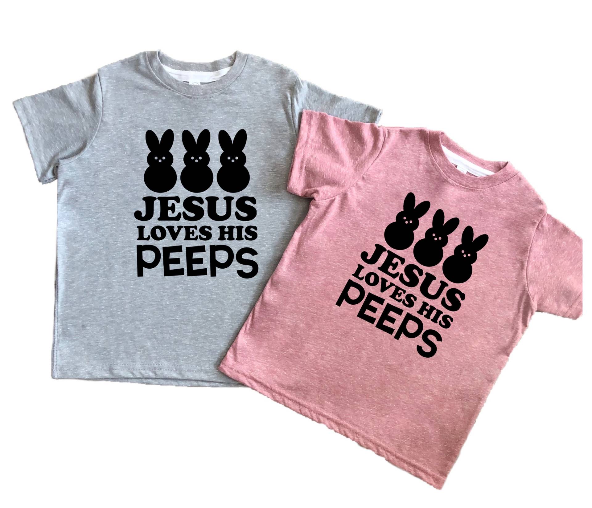 Jesus Loves His Peeps Kurzarm Crewneck T-Shirt | Religiöses Ostern Kinder Top Osterhase Christian Baby Body Oder Kid von RyLexDesign