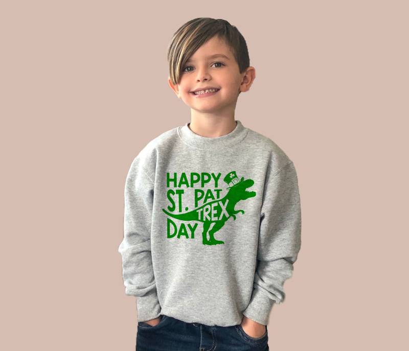 Jungen St. Patrick's Day Dinosaurier Sweatshirt, Glücklicher Kleinkind Pullover Für Kinder, Grünes Langärmeliges T-Shirt von RyLexDesign
