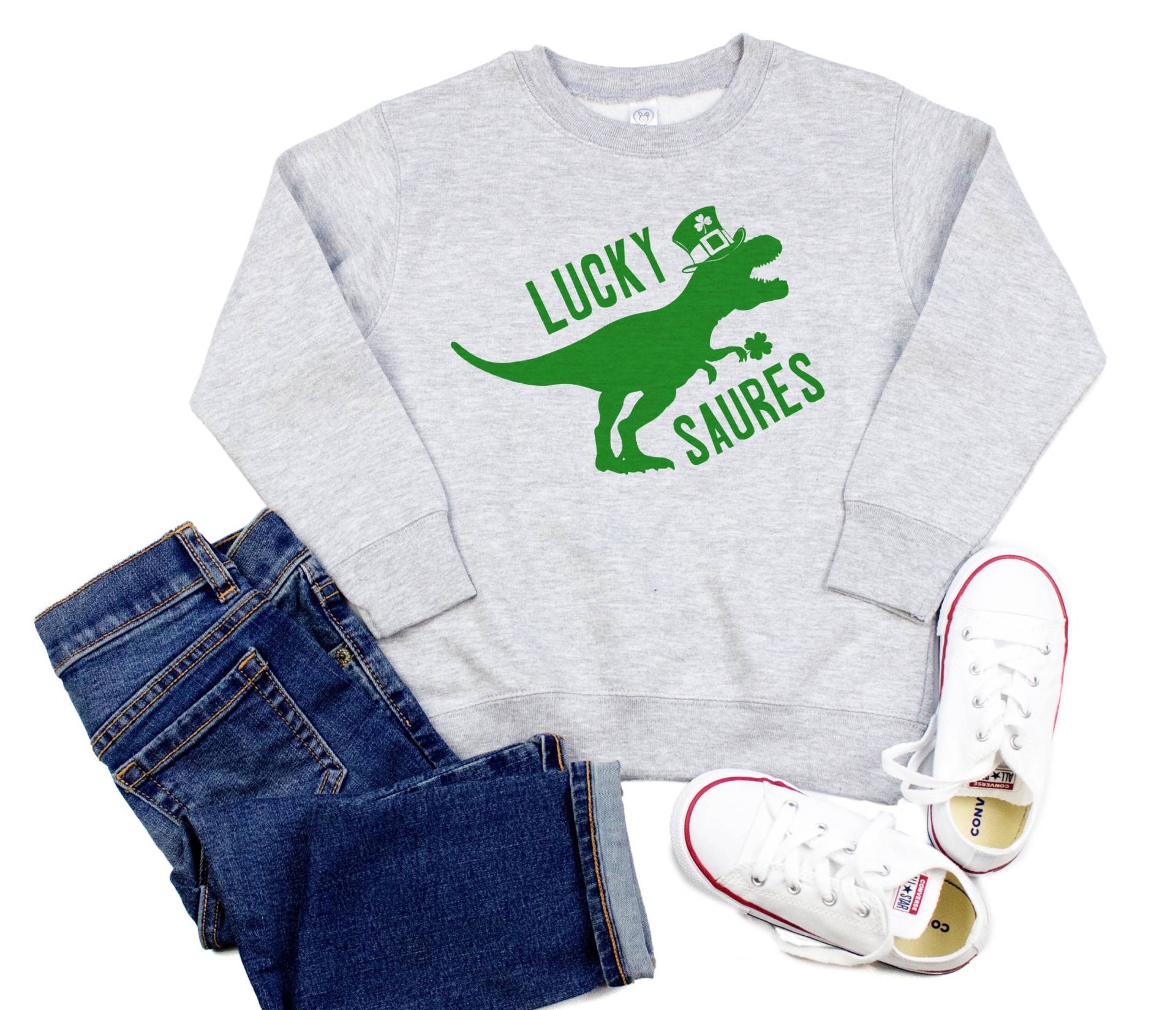 Lucky Saures St. Patricks Day Dinosaurier Rundhals-Sweatshirt, Jungen T-Rex Kleinkind Fleece Pullover Für Kleinkinder, Kinder, Erwachsene von RyLexDesign