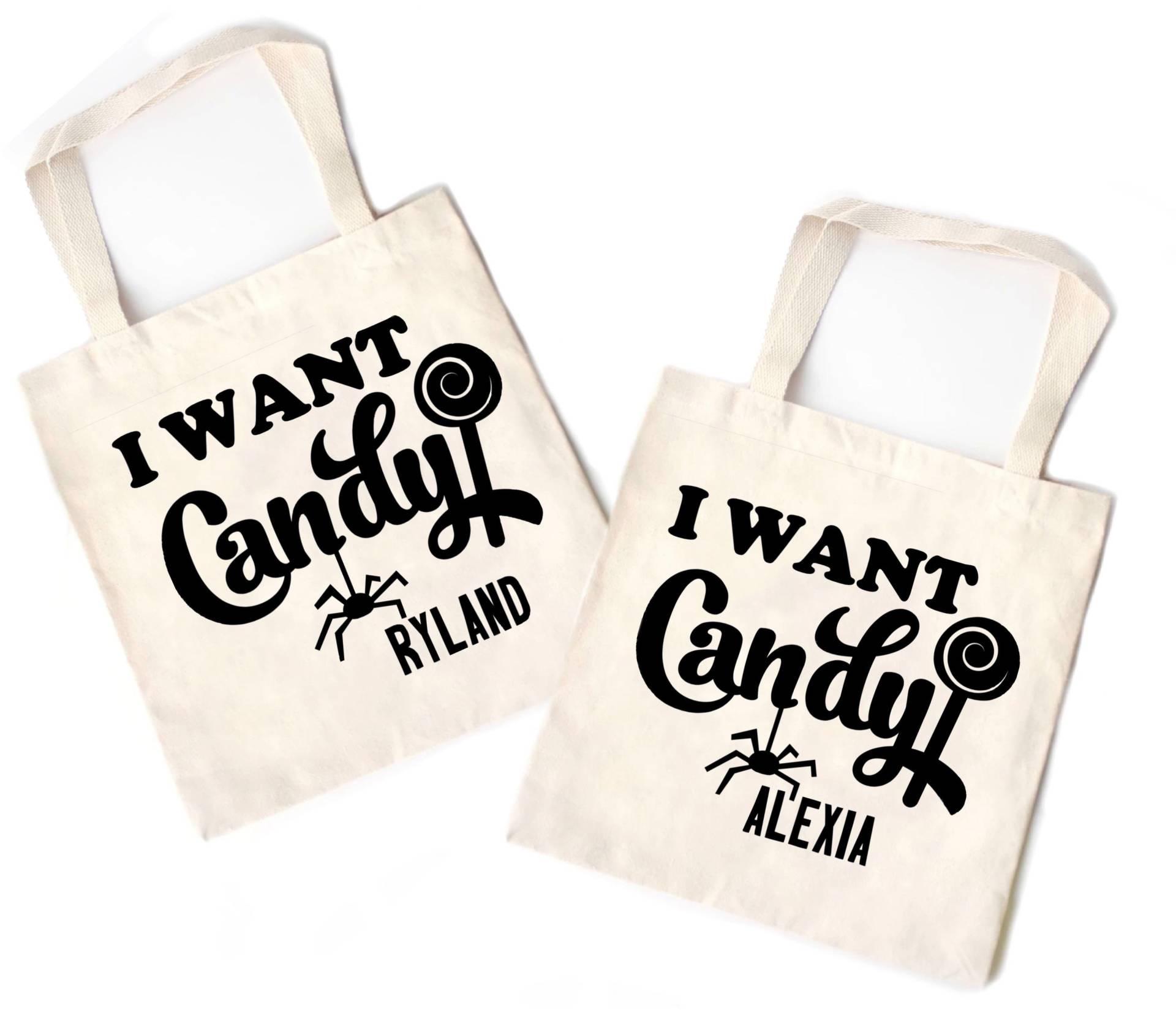 Personalisierte Name Halloween Tote Bag, Custom I Want Candy Kids Süßes Oder Saures Tasche, Trunk Or Treat Süßigkeitstasche Für Mädchen Und Jungen von RyLexDesign