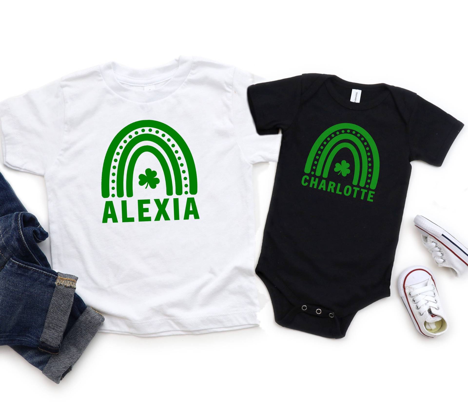 Personalisierter Name Kinder St. Patrick Es Day T-Shirt, Shamrock Rainbow T-Shirt Oder Body Für Kleinkinder, Baby, Mädchen, Jungen von RyLexDesign