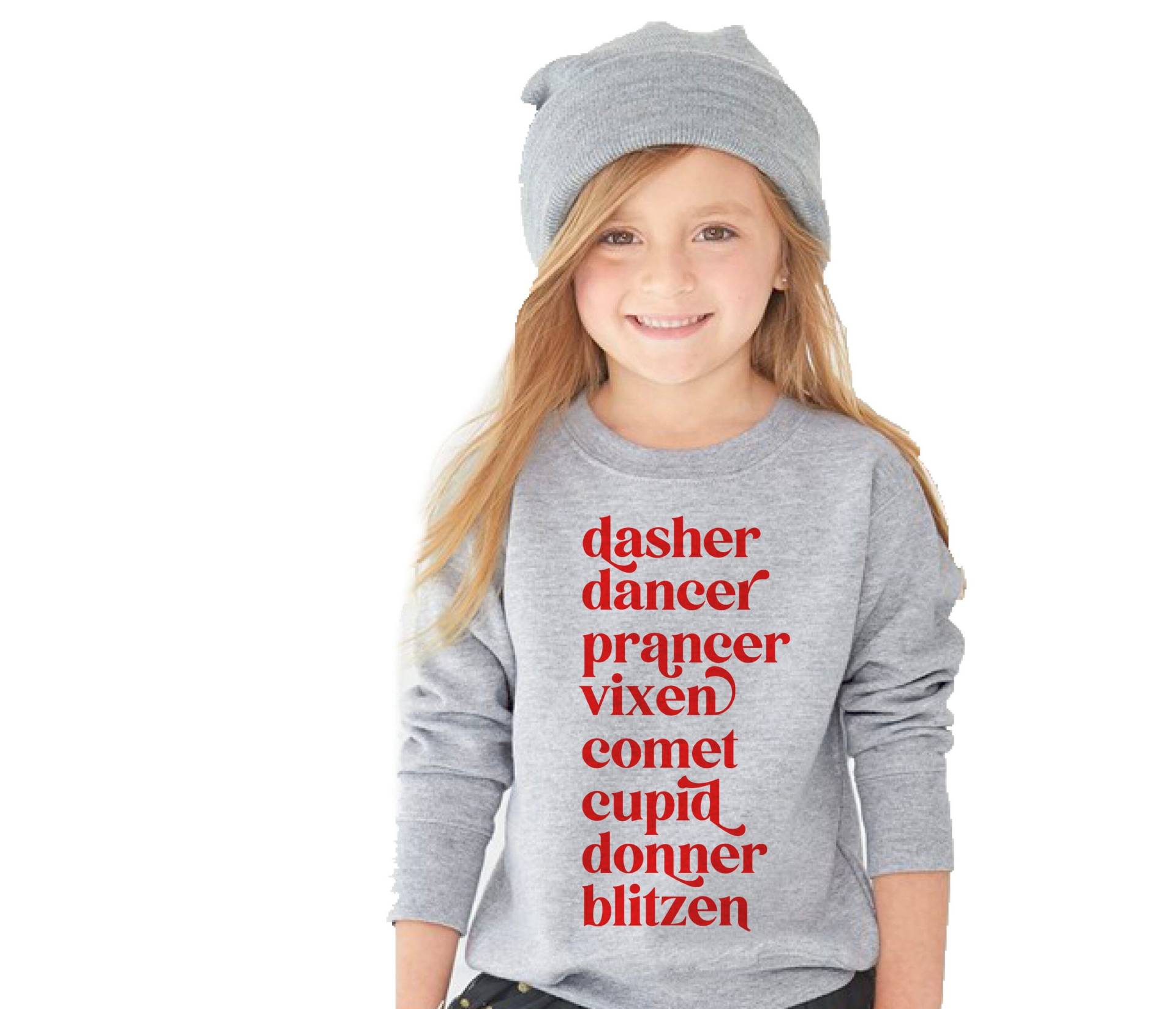 Santa's Reindeers Crewneck Sweatshirt, Weihnachten Rentier Namen | Dasher Dancer Prancer Vixen Comet Fleece Pullover Für Kinder Oder Erwachsene von RyLexDesign