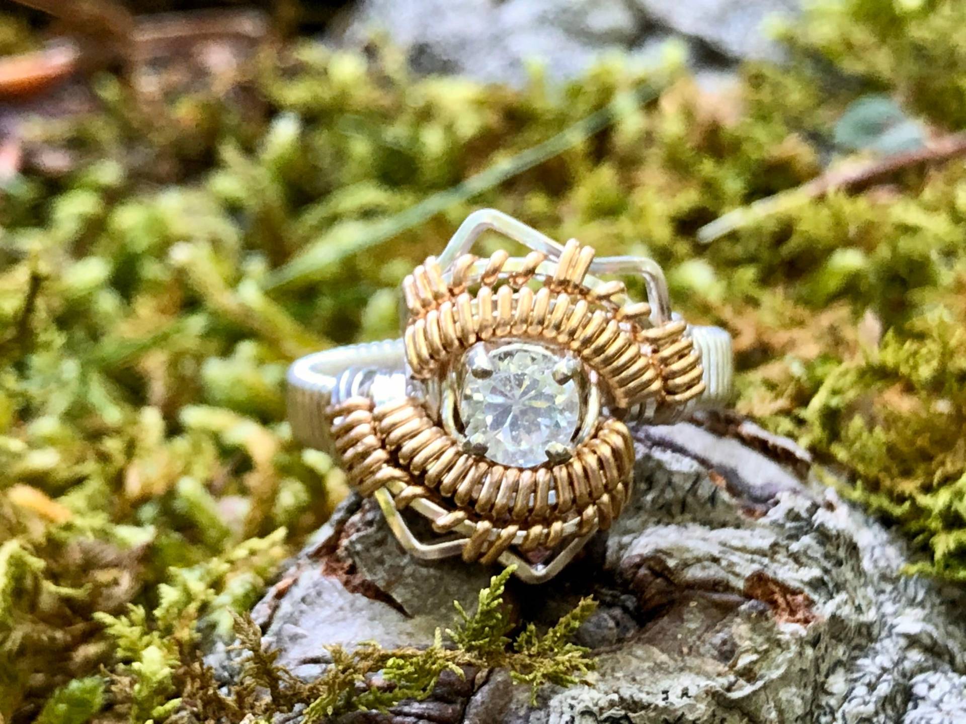 Energie Weißer Topas Draht Gewickelt Ring Argentium Silber Und 14 Karat Gelbgold Filled Schmuck von RyanEure