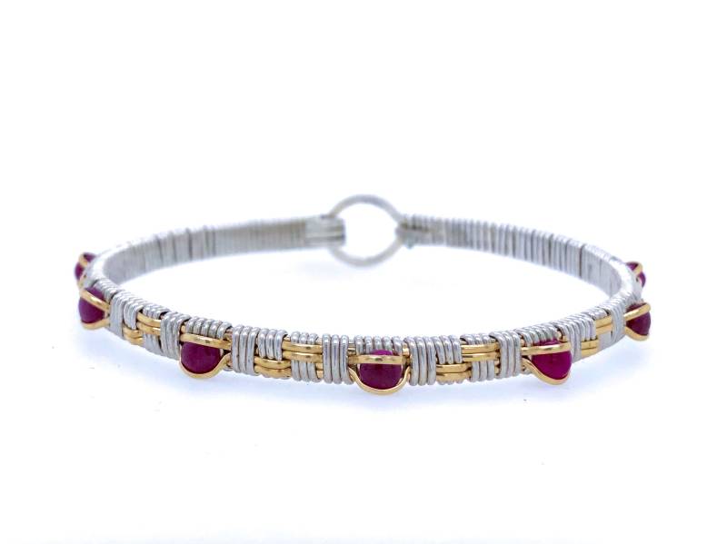 Korb Weben Granat Edelstein Armreif Design Silber Und Gold Draht Wickelschmuck Von Ryan Eure Designs von RyanEure