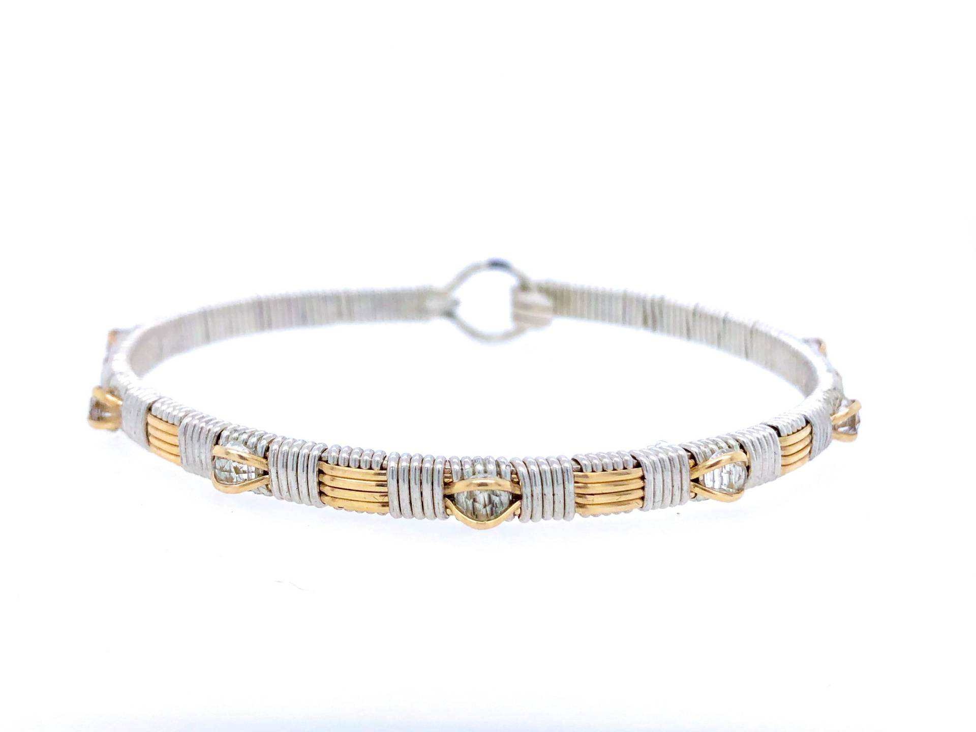 White Topaz Wire Wrap Armreif Argentium Silber Und 14 Karat Gelbgold Filled Draht Gewebter Schmuck Von Ryan Eure Designs von RyanEure