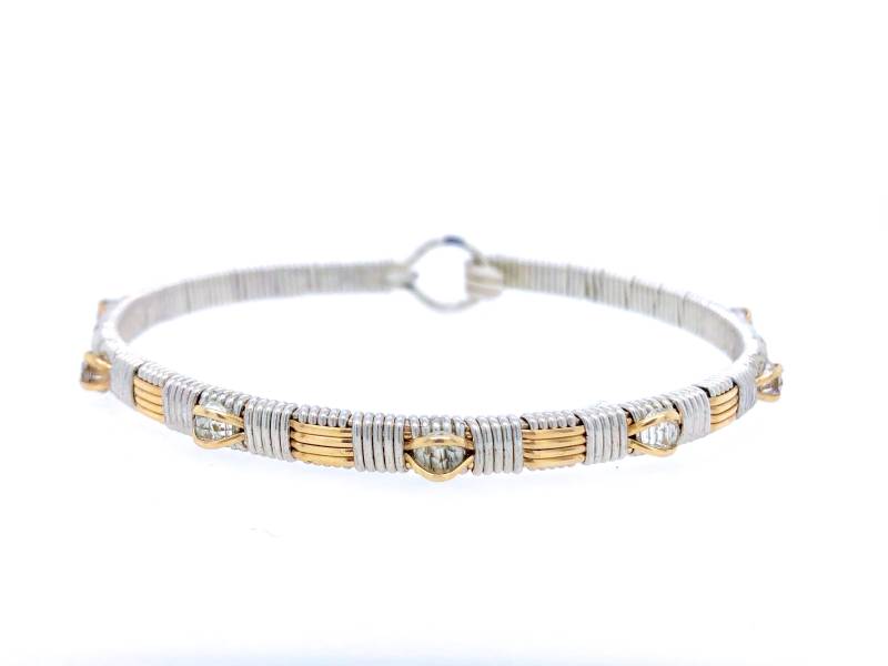 White Topaz Wire Wrap Armreif Argentium Silber Und 14 Karat Gelbgold Filled Draht Gewebter Schmuck Von Ryan Eure Designs von RyanEure