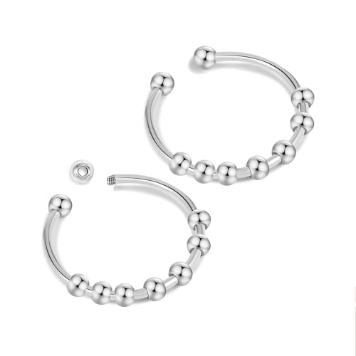 Ryaupy 2er Set Anti Stress Ringe aus Edelstahl - Verstellbare Spinner Ringe mit Perlen - Angst Ring und Fidget Ring für Damen und Herren in Silber Ryaupy 2er Set Anti Stress Ringe aus Edelstahl - Verstellbare Spinner Ringe mit Perlen - Angst Ring und Fidget Ring für Damen und Herren in Silber von Ryaupy