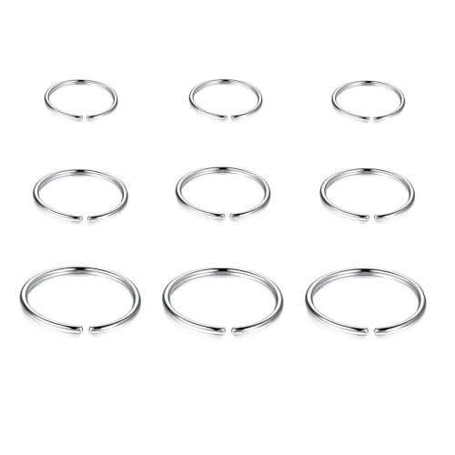 Ryaupy 9er Set Nasenpiercing, Septum, Knorpel und Helix Ohr Piercing aus Edelstahl für Damen und Herren - Nasenring in Silber, 6mm, 8mm, 10mm von Ryaupy