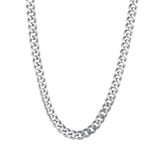 Ryaupy Edelstahl aus Panzerkette (Cubana), Massive Halskette für Männer und Frauen - Cuban Link Glieder-Kette Panzerkette - Handgemachter Schmuck (Silber 3mm) von Ryaupy