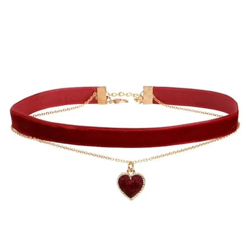 Ryaupy Klassische Rot Samt Choker - Vintage Doppelschicht-Halskette - Geschichtet Samt Choker für Mädchen Frauen von Ryaupy