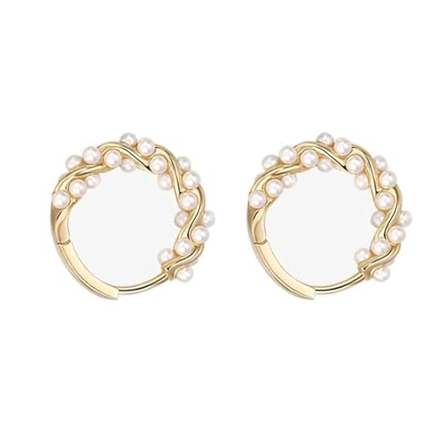 Ryaupy Perlenohrringe Gold Perle Huggie Hoop Ohrringe Boho Perle Twist Hoop Ohrringe Vintage Perle Braut Ohrringe Hochzeit Perle Ohrringe Schmuck Für Frauen Und Mädchen Geschenke von Ryaupy