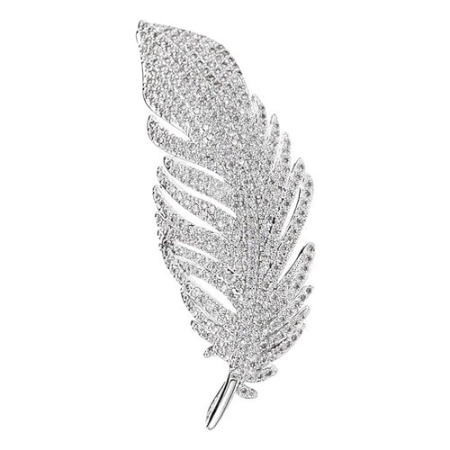 Ryaupy Retro Strass Feder Brosche - Glitter Elegant Strass Kleid Broschen Anstecknadeln - Fashion Party Brosche Für Frauen Und Männer Legierung Pins Bankett Hochzeit Kleidung Zubehör(Silber) von Ryaupy