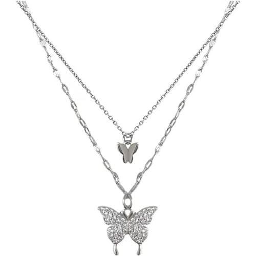 Ryaupy Schmetterling Anhänger Schlüsselbein Choker Silber Kristall Choker Geschichtet Spitze, Insekt Kette Schmuck Für Frauen Und Mädchen von Ryaupy