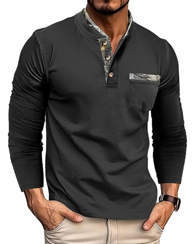 Ryehack Henley Pullover Herren Langarm T Shirt Poloshirt mit Knopfleiste Golf Polohemd Regular Fit S-2XL von Ryehack