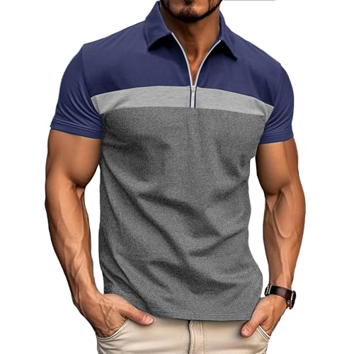 Ryehack Herren 1/4 Zip Poloshirt Kurzarm Baumwolle T Shirt Golf Polohemd Raglan Pullover Regular Fit S-3XL von Ryehack