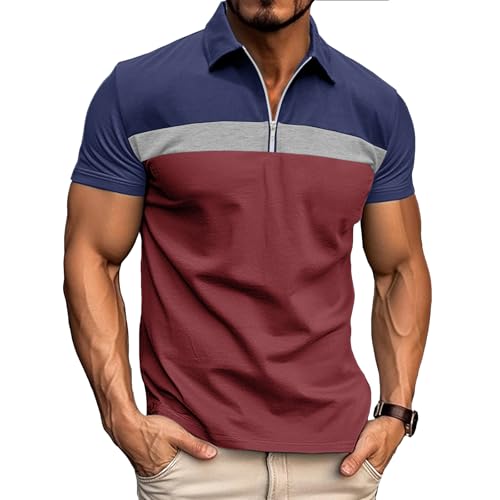 Ryehack Herren 1/4 Zip Poloshirt Kurzarm Baumwolle T Shirt Golf Polohemd Raglan Pullover Regular Fit S-3XL von Ryehack