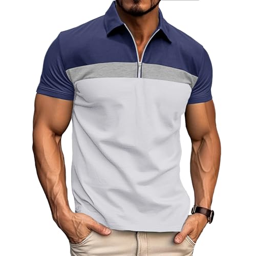 Ryehack Herren 1/4 Zip Poloshirt Kurzarm Baumwolle T Shirt Golf Polohemd Raglan Pullover Regular Fit S-3XL von Ryehack