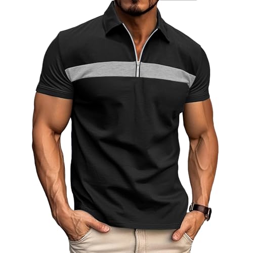 Ryehack Herren 1/4 Zip Poloshirt Kurzarm Baumwolle T Shirt Golf Polohemd Raglan Pullover Regular Fit S-3XL von Ryehack