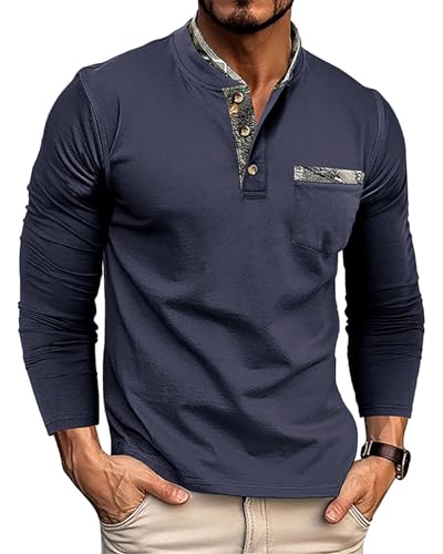 Ryehack Henley Pullover Herren Langarm T Shirt Poloshirt mit Knopfleiste Golf Polohemd Regular Fit S-2XL von Ryehack