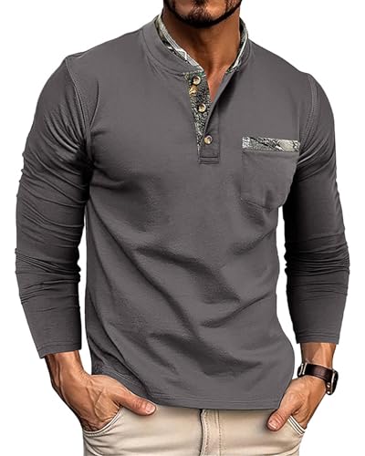 Ryehack Henley Pullover Herren Langarm T Shirt Poloshirt mit Knopfleiste Golf Polohemd Regular Fit S-2XL von Ryehack
