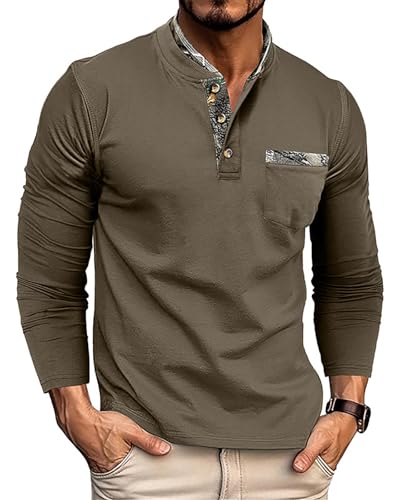 Ryehack Herren Henley Shirt Langarm Pullover mit Knopfleiste Basic Polo T-Shirts Regular Fit S-2XL von Ryehack