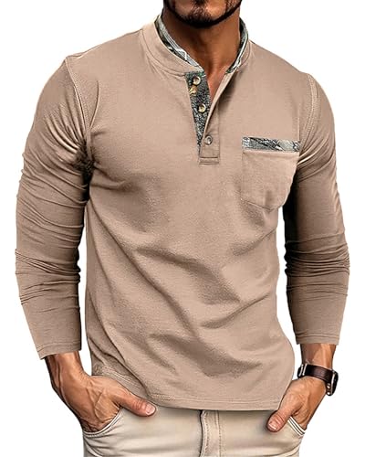 Ryehack Herren Henley Shirt Langarm Pullover mit Knopfleiste Basic Polo T-Shirts Regular Fit S-2XL von Ryehack