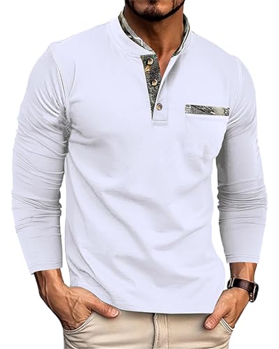 Ryehack Herren Henley Shirt Langarm Pullover mit Knopfleiste Basic Polo T-Shirts Regular Fit S-2XL von Ryehack