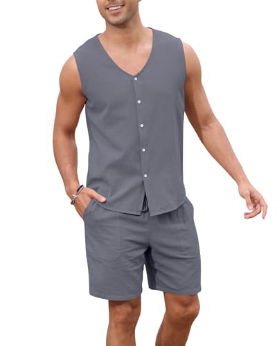 Ryehack Herren Sommer Outfit 2 Teiler Zweiteiler Hawaii Hemd Weste und Shorts Beach Sets M-3XL von Ryehack