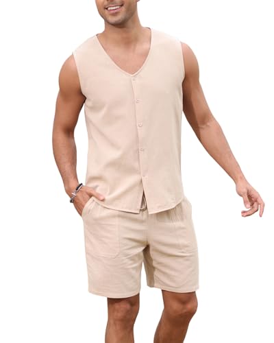 Ryehack Herren Sommer Outfit 2 Teiler Zweiteiler Hawaii Hemd Weste und Shorts Beach Sets M-3XL von Ryehack