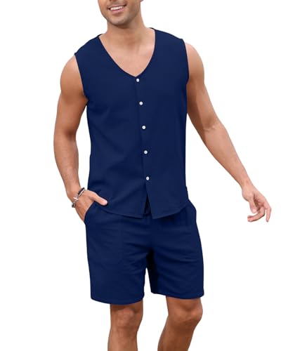 Ryehack Herren Sommer Outfit 2 Teiler Zweiteiler Hawaii Hemd Weste und Shorts Beach Sets M-3XL von Ryehack