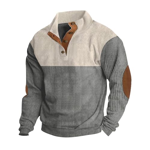 Ryehack Sweatshirt Herren Cord Pullover Langarm Casual Henley Tshirt Sweater Leichter mit Knopfleiste S-3XL von Ryehack