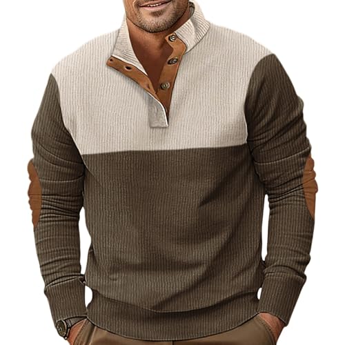 Ryehack Sweatshirt Herren Cord Pullover Langarm Casual Henley Tshirt Sweater Leichter mit Knopfleiste S-3XL von Ryehack