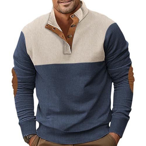 Ryehack Sweatshirt Herren Cord Pullover Langarm Casual Henley Tshirt Sweater Leichter mit Knopfleiste S-3XL von Ryehack