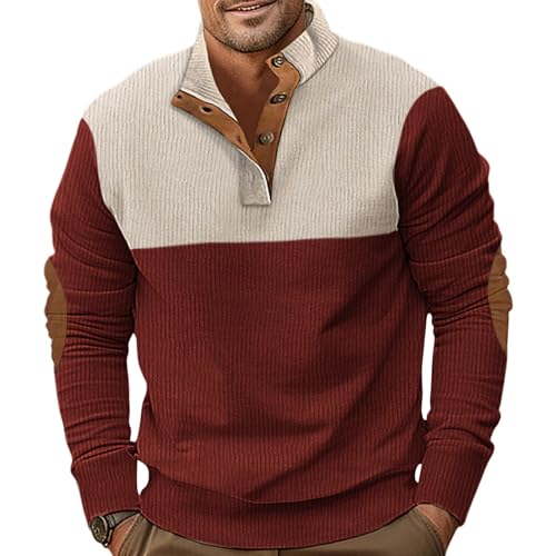 Ryehack Sweatshirt Herren Cord Pullover Langarm Casual Henley Tshirt Sweater Leichter mit Knopfleiste S-3XL von Ryehack