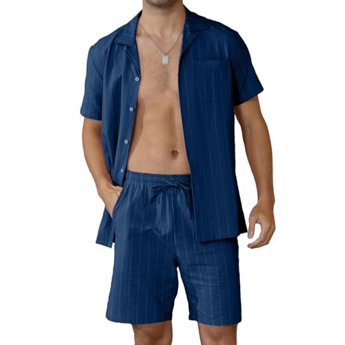Ryehack Hawaiihemd Herren Kurzarm Casual Sommer Party Outfit Zweiteiler Hawaii Shirt und Shorts Strand Set M-3XL von Ryehack