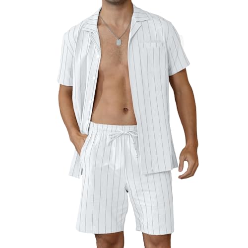 Ryehack Hawaiihemd Herren Kurzarm Casual Sommer Party Outfit Zweiteiler Hawaii Shirt und Shorts Strand Set M-3XL von Ryehack
