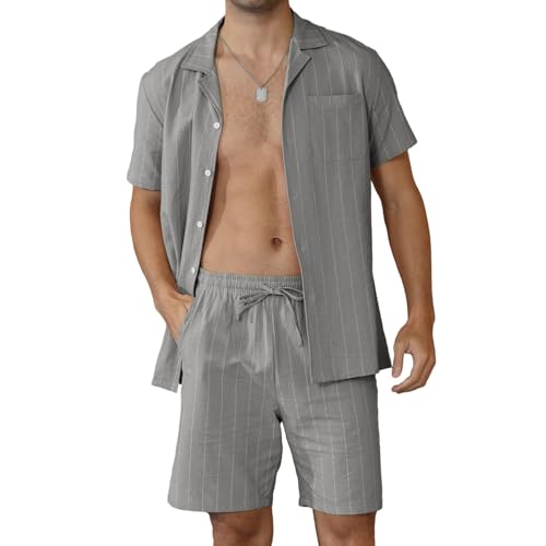 Ryehack Hawaiihemd Herren Kurzarm Casual Sommer Party Outfit Zweiteiler Hawaii Shirt und Shorts Strand Set M-3XL von Ryehack