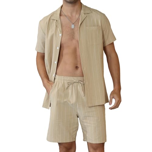 Ryehack Hawaiihemd Herren Kurzarm Casual Sommer Party Outfit Zweiteiler Hawaii Shirt und Shorts Strand Set M-3XL von Ryehack