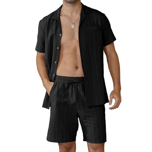 Ryehack Hawaiihemd Herren Kurzarm Casual Sommer Party Outfit Zweiteiler Hawaii Shirt und Shorts Strand Set M-3XL von Ryehack