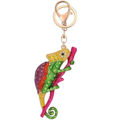 Niedlicher Schlüsselanhänger für Damen, Kawaii-Strass-Kristall, glitzernd, rosa Schlüsselanhänger für Tasche, Rucksack, Charm-Zubehör, Chamäleon-Gelb, One size von Ryie