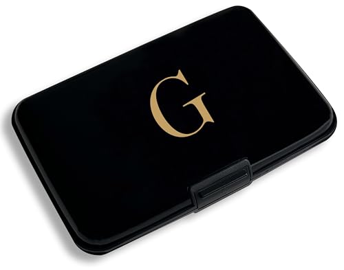 Rykitop Kreditkartenetui mit Initialbuchstaben, RFID-blockierend, Business-Metall, schmal, Mini-Aluminium-Geldbörse für Männer und Frauen, Schwarz, Buchstabe G von Rykitop