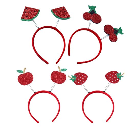 4 Stück Obst-Stirnbänder, glitzernde Äpfel, kreative und lustige Stirnbänder, Obst-Kopfschmuck, niedliche Haar-Accessoires, Foto-Requisiten und Party-Dressing-Zubehör von RynoPulse