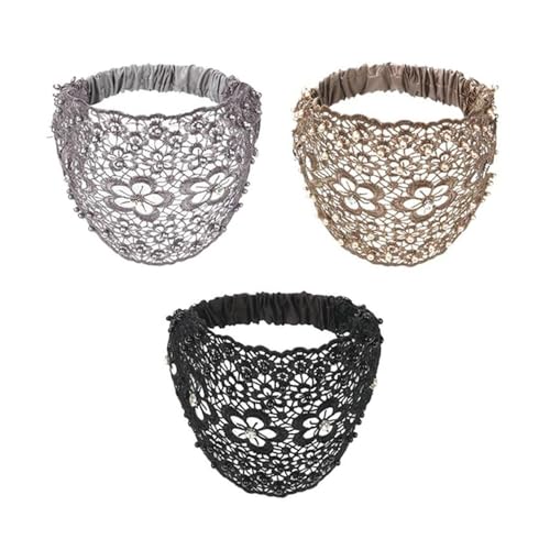 Elegante Blumen Perlen Breite Stirnbänder Pflaumenblüte Hohl Perlen Breites Stirnband Boho Perle Spitze Stirnband Mode Haarschmuck Boho Bandana für Yoga Training Laufen Party (C, 1) von RynoPulse