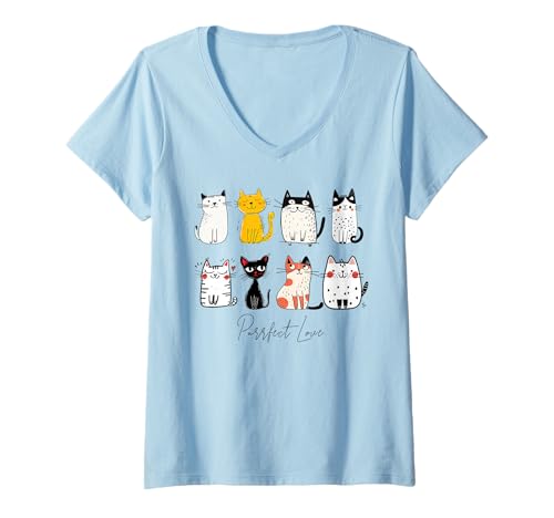Damen Katzen Liebe Lustiges Süßes Katzenmotiv Geschenk T-Shirt mit V-Ausschnitt Damen Katzen Liebe Lustiges Süßes Katzenmotiv Geschenk T-Shirt mit V-Ausschnitt von RyuTora