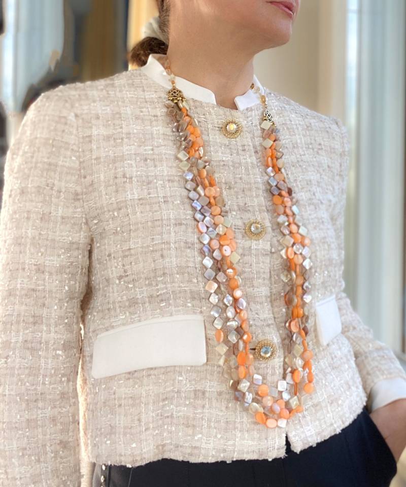 Mehrstrangige Perlmuttkette in Orange Und Beige Kombiniert Mit Citrinperlen von RzJewelryDesign