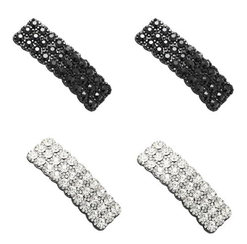 Haarspangen mit Strasssteinen, glänzend, rechteckig, koreanische Haarspangen, Haarschmuck für Party, Hochzeit, Alltag, Mädchen, Haarschmuck, 4 Stück, Schwarz und silberfarben von Rzcin