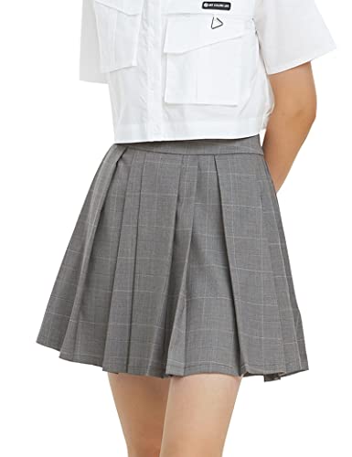 S・DEER Damen Mädchen Hohe Taille Faltenrock Mini Tennis A-Linie Uniform Skater Röcke mit Futter, Grau, Klein von S・DEER