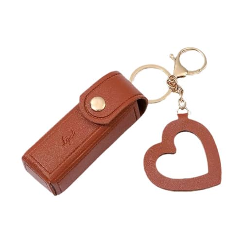 Lippenstift-Etui, Schlüsselanhänger, Chapstick-Etui mit Spiegel für Frauen, tragbarer Lippenstift-Lederhalter, Lipgloss-Tasche, Lippenbalsam-Etui für Reisen, Party, Urlaubsgeschenke, coffee, 1pc von S-JIANG